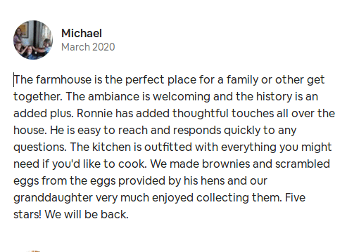 Michael, Airbnb Guest, March 2020