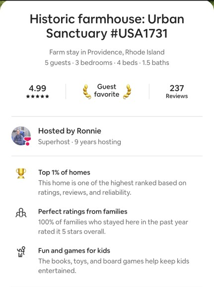 Airbnb rating 4.99
Top 1% of homes
This home is one of the highest ranked based on ratings, reviews, and reliability.
Perfect ratings from families
100% of families who stayed here in the past year rated it 5 stars overall.
Fun and games for kids
The books, toys, and board games help keep kids entertained.