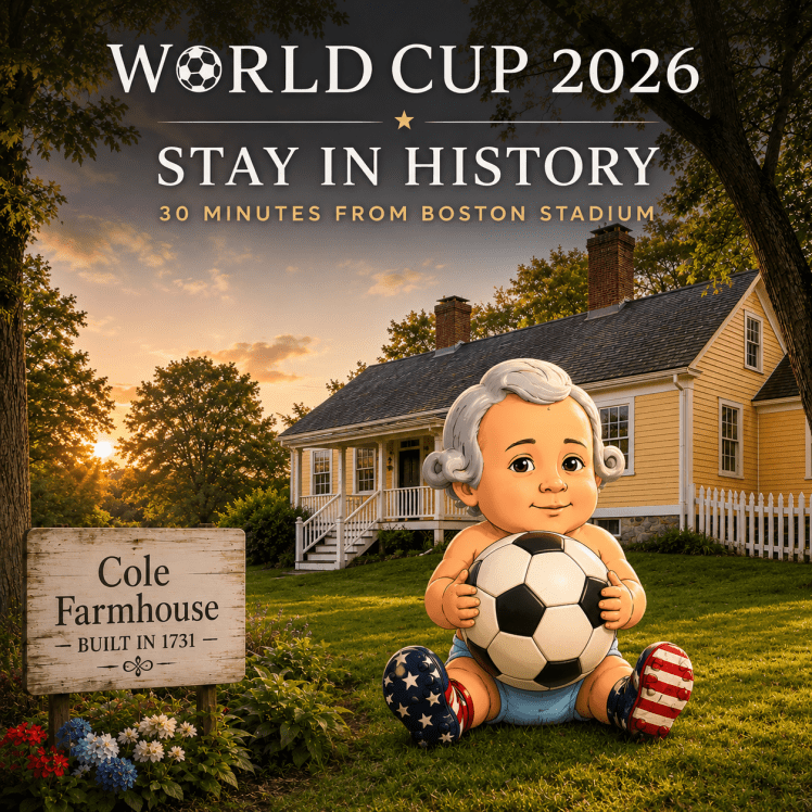 World Cup 2026 is almost here! Coming to Boston Stadium in Foxborough? stay in one of New England's oldest homes—just a short drive from the action. In 1731, the Cole Farmhouse welcomed travelers arriving by horse and carriage. In 2026, we're welcoming World Cup fans from around the globe
